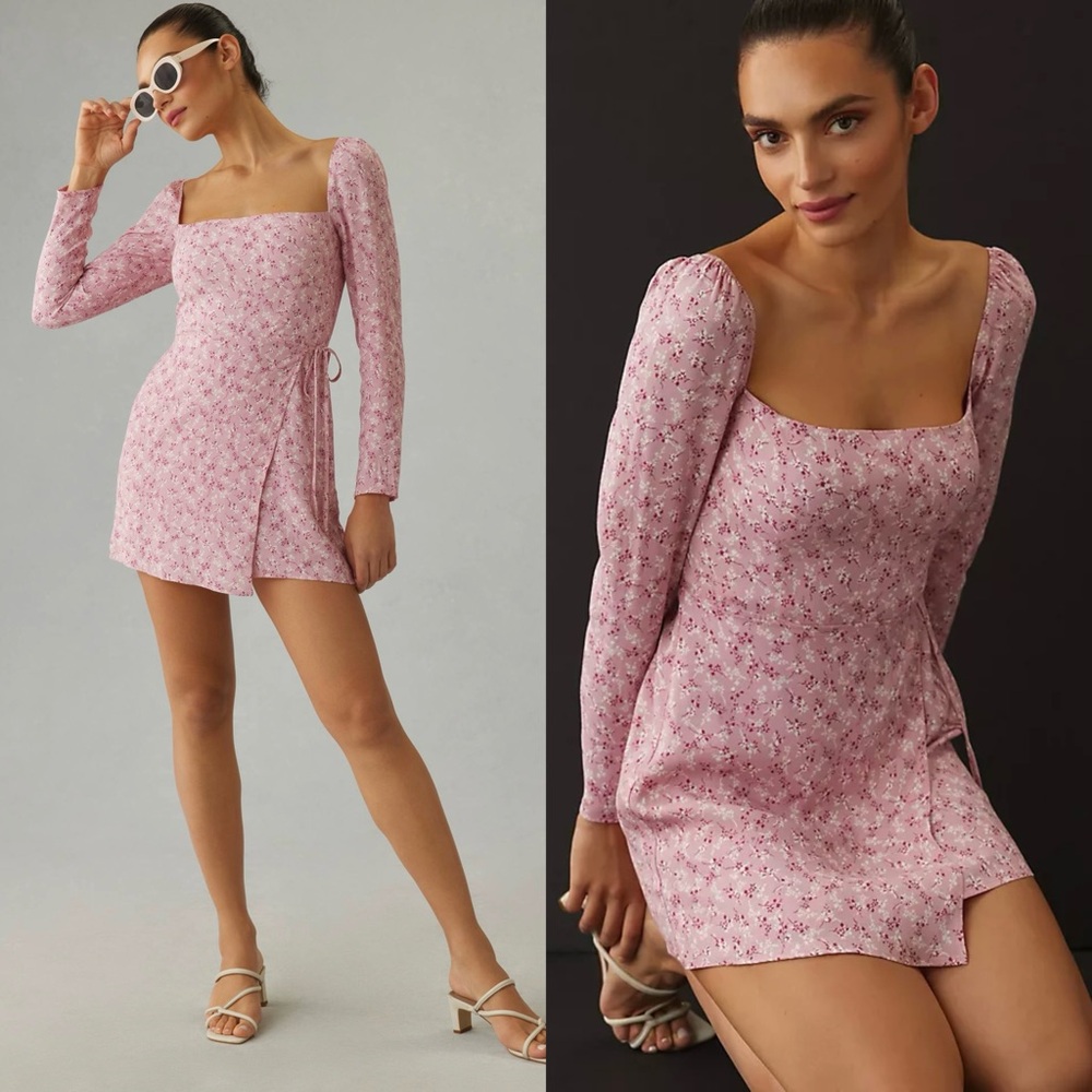 REFORMATION 90s Floral Square Neck‎ Smocked Back Fairycore Coquette Wrap Dress 6